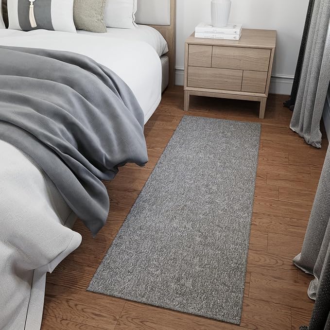 Ottomanson 20" x 59" Ultra-Thin Hallway Runner Rug - Durable Non-Slip Carpet for High-Traffic Areas - Fits Under Doors for Seamless Entry - Ideal for Kitchen, Entryway, Bedroom & Living Room, Gray