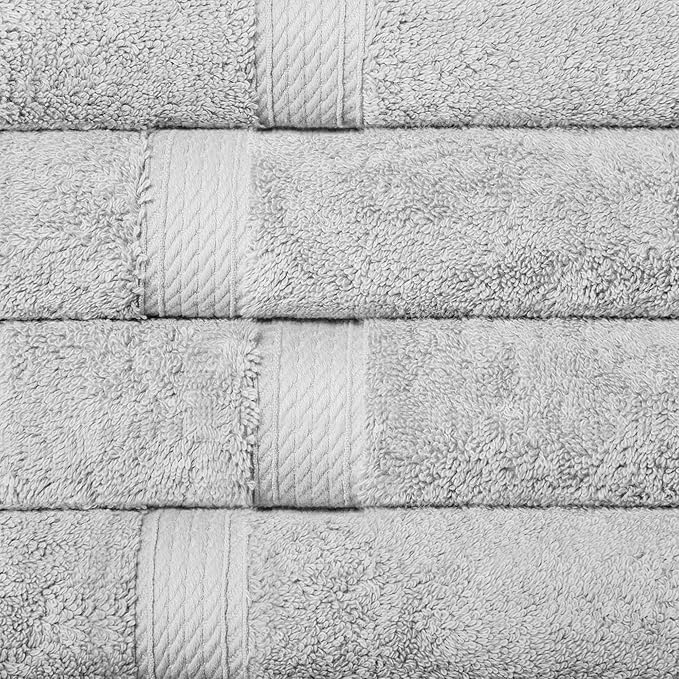 Superior Egyptian Cotton Pile Hand Towel Set of 4, Ultra Soft Luxury Towels, Thick Plush Essentials, Absorbent Heavyweight, Guest Bath, Hotel, Spa, Home Bathroom, Shower Basics, Silver
