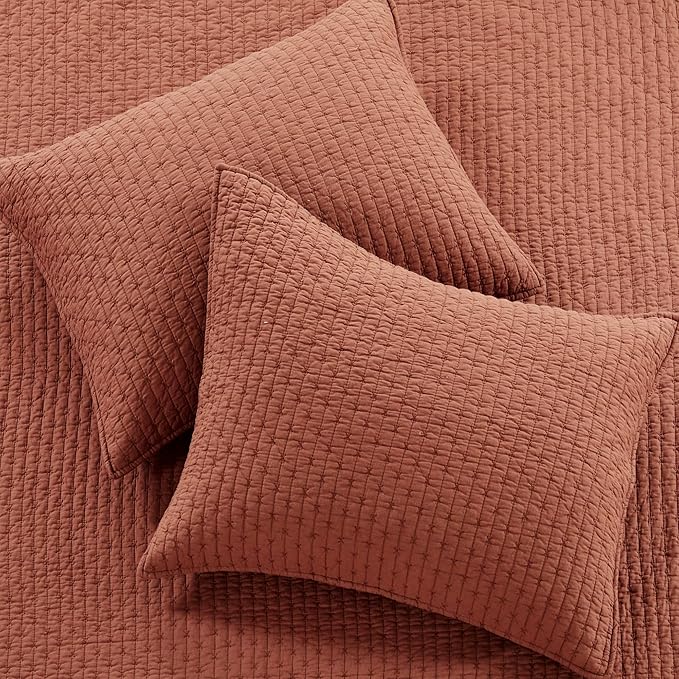 Levtex Home Cross Stitch Reversible Twin XL/Twin Quilt Set (68x86in) with 1 Pillow Sham (26x20in) - Stitch Texture - Adobe - 100% Cotton Twin Size Quilt Bedding Set - Lightweight, Soft, Pre-Washed