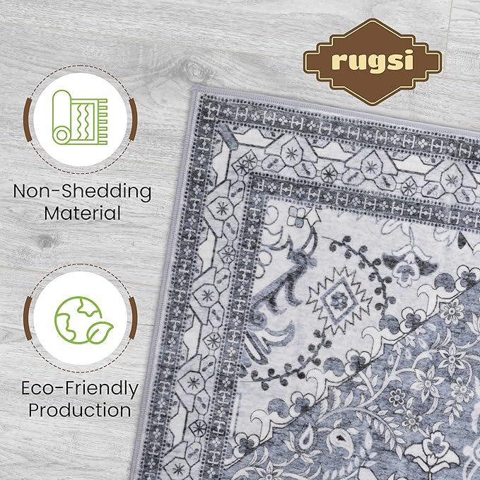 Washable Runner Rug 2x6 | Non Slip Rug Runners for Hallways, Entryways, Kitchens, Bathrooms, Bedrooms | Ultra-Soft Flannel Carpet Runners with Rubber Backing (Frosted Graphite, 2x6)