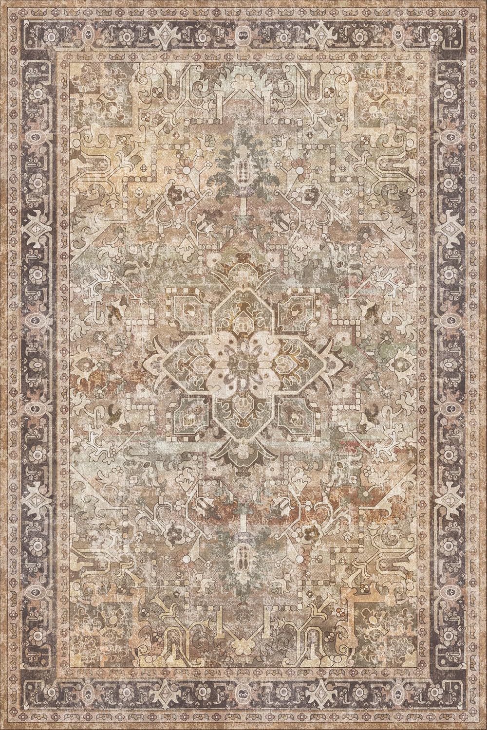 Washable Area Rug 4x6 | Non Slip Area Rug for Living Room, Bedrooms, Dining Room | Ultra-Soft Flannel Carpet Area with Rubber Backing (Olive Brown, 4x6)