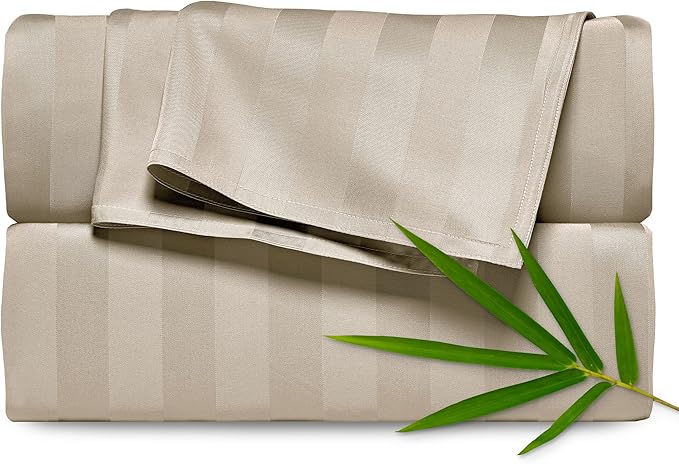 Split King Sheets by Pure Bamboo, Genuine 100% Organic Viscose Derived from Bamboo Bed Sheet Set, Soft & Cooling, Double Stitching *Not for Split Top (Split King, Jacquard Sand)