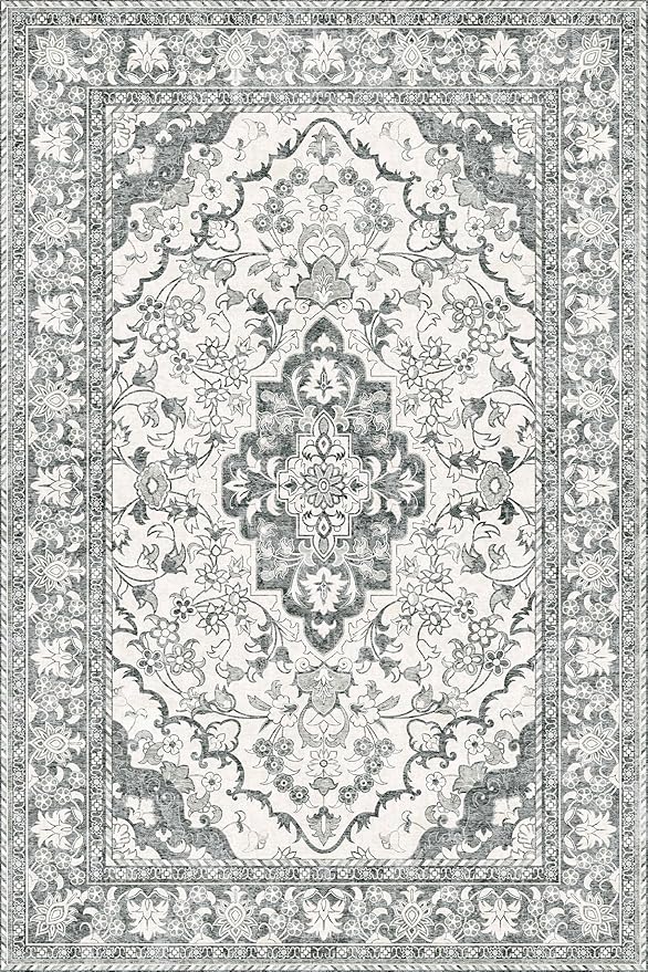 Washable Area Rug 4x6 | Non Slip Area Rug for Living Room, Bedrooms, Dining Room | Ultra-Soft Flannel Carpet Area with Rubber Backing (Beige, 4x6)