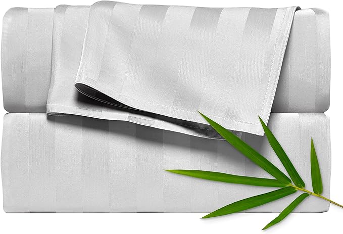Split King Sheets by Pure Bamboo, Genuine 100% Organic Viscose Derived from Bamboo Bed Sheet Set, Soft & Cooling, Double Stitching *Not for Split Top (Split King, Jacquard White)