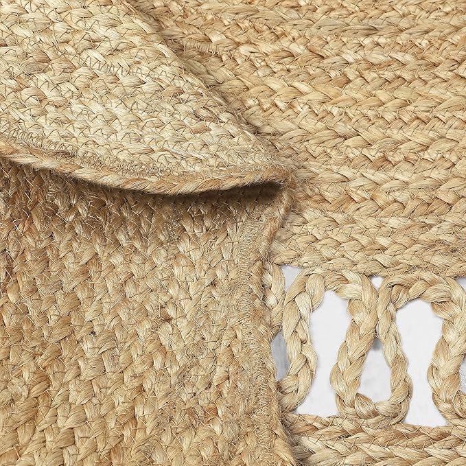 REDEARTH · Round Area Rug - 5 Feet Braided Scalloped Desert Wave Natural Jute Rug- Artisan Made Boho Jute Patterned Rugs for Bedroom, Kitchen, Living Room, Farmhouse, Handmade Vintage Decor