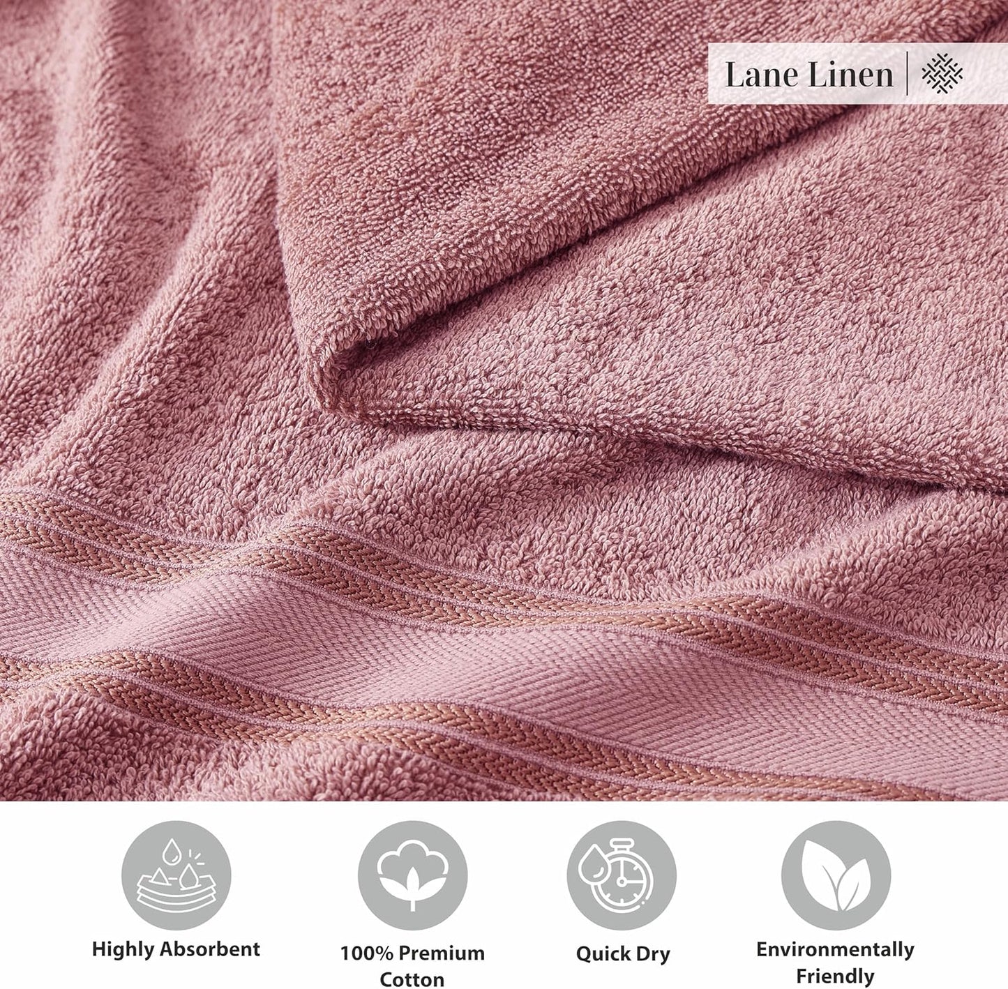 LANE LINEN 100% Cotton Large Bath Towels Set of 4 (30"x60") - Zero Twist, Mercerized Cotton Bathroom Towel 4 Pack - Quick Dry, Soft & Absorbent Large Towels Set - Oeko Tex Certified - Wishful Mauve