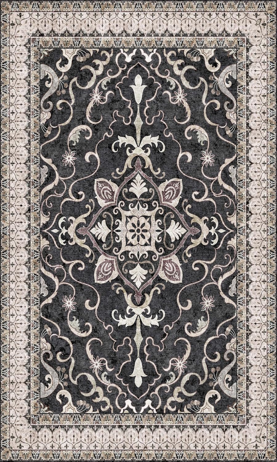 Washable Entryway Rug 3x5 | Non Slip Rug Runners for Hallways, Entryways, Kitchens, Bathrooms, Bedrooms | Ultra-Soft Flannel Carpet Kitchen Rug with Rubber Backing (Black Cream, 3x5)