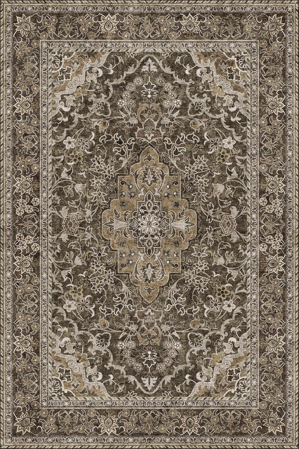 Washable Area Rug 4x6 | Non Slip Area Rug for Living Room, Bedrooms, Dining Room | Ultra-Soft Flannel Carpet Area with Rubber Backing (Dark Sage, 4x6)