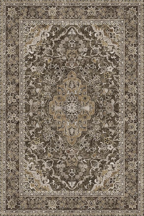 Washable Area Rug 4x6 | Non Slip Area Rug for Living Room, Bedrooms, Dining Room | Ultra-Soft Flannel Carpet Area with Rubber Backing (Dark Sage, 4x6)