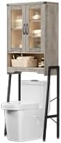 Over The Toilet Storage Cabinet with Tempered Glass Doors and Adjustable Shelf, Bathroom Organizer with Metal Stand Space Saver Over Toilet , Modern Toilet Rack for Bathroom, Restroom, Laundry, Grey