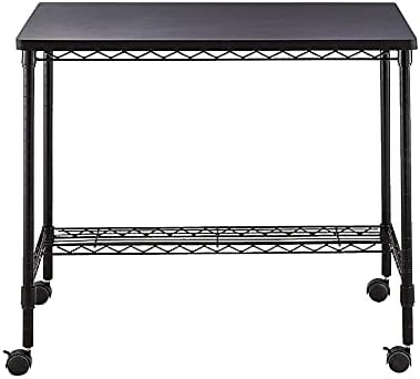Safco 5203BL Mobile Home Office, Kitchen & Garage Wire Desk, Steel Frame, Multi-Use Melamine Top, Wheeled or Stationary Base, Great for Apartments and Dorms, Black