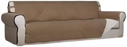 PureFit Reversible Quilted Sofa Cover, Water Resistant Slipcover Furniture Protector, Washable Couch Cover with Non Slip and Elastic Straps for Kids, Dogs, Pets (XX Large, Camel/Ivory)