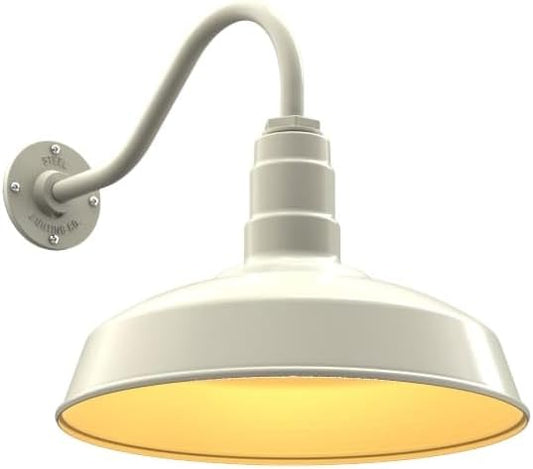 Steel Lighting Co. Gardena Barn Light | Outdoor Wall Mounted | 16" Dome | 16" Gooseneck | Farmhouse Light Made in America | Cream Exterior/Brass Interior