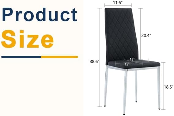 JT Modern Minimalist Dining Chair Fireproof Leather Sprayed Metal Pipe Diamond Grid Pattern Restaurant Home Conference Chair Set of 4 Or 6 (8, Black)