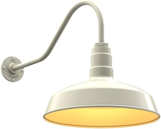 Steel Lighting Co. Gardena Barn Light | Outdoor Wall Mounted | 16" Dome | 23" Gooseneck | Farmhouse Light Made in America | Cream Exterior/Brass Interior