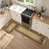 KIMODE Anti Fatigue Cushioned Kitchen Mats for Floor 2 Piece, Boho Vintage Kitchen Rugs Non Skid, Comfort Memory Foam Standing Desk Mats for Laundry Office Sink 17.3"x29"+17.3"x59" Brown/Khaki