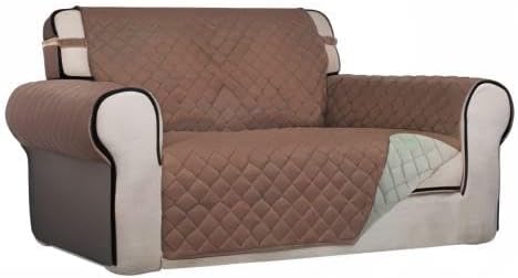PureFit Reversible Quilted Sofa Cover, Water Resistant Medium Slipcover Furniture Protector, Washable Couch Cover with Non Slip Foam and Elastic Straps for Kids, Dogs, Pets (Loveseat, Brown/Beige)