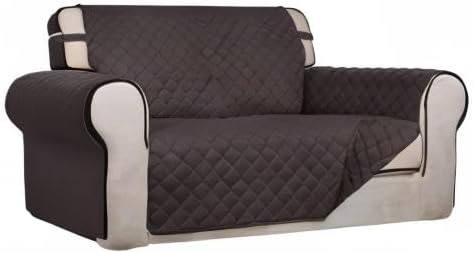 PureFit Reversible Quilted Sofa Cover, Water Resistant Medium Slipcover Furniture Protector, Washable Couch Cover with Non Slip Foam and Elastic Straps for Kids, Pets (Loveseat, Chocolate/Chocolate)