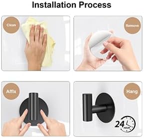 Self-Adhesive Coat Hooks, Stainless Steel Heavy Duty Wall Hooks, Towel Hooks for Hanging Robes, Aprons, Coats and Hats in Bathrooms,Kitchens and Hotels(2 Pack, Black)