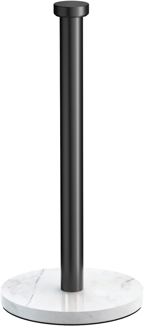 VEHHE Marble Paper Towel Holder for Kitchen Countertop, Standing Paper Towel Stand with Weighted Base & EVA Non-Slip Pad, for Bathroom or Kitchen (Black)