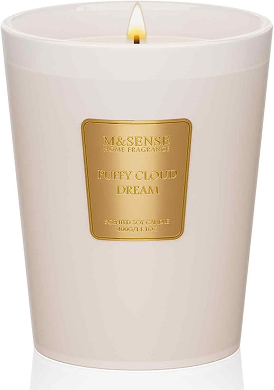 M&SENSE Puffy Cloud Dream Scented Candle Home Decor, Natural Soy Wax,4.1oz 60 Hours Long Lasting Slow Burning, Aromatherapy Candle for Stress Relief