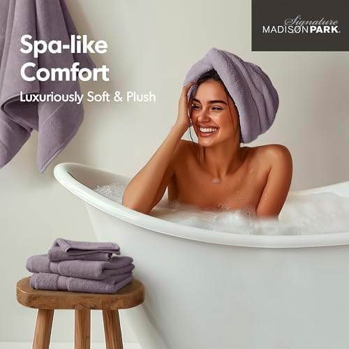 Madison Park 800GSM Bathroom Towel Set of 8 100% Cotton Bath Towel Set for Bathroom Luxurious Highly Absorbent 2 Bath Towels 2 Hand Towels 4 Washcloths Quick Dry Spa Quality Light Purple