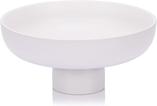 QIANLING Modern Large Decorative Bowl - White Fluted Pedestal Bowl, Multi-Functional Fruit Bowl, Key Bowl, Candy Dish, Ideal for Entryway Table, Kitchen Counter, Living Room, Coffee Table Decor