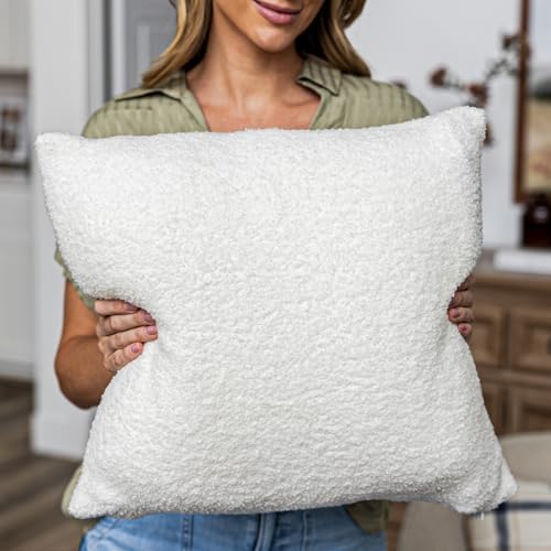 SAMIAH LUXE Cream Teddy Boucle Pillow Covers 20x20 2pcs for Home Living Room Decor, Sherpa Textured Decorative Throw Pillow Covers for Boho Decor, Square Throw Cushion Euro Shams for Modern Farmhouse