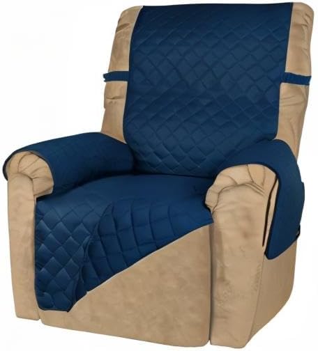 PureFit Reversible Quilted Oversized Recliner Sofa Cover, Water Resistant Furniture Protector, Washable Couch Cover with Elastic Straps for Kids, Pets (Small, Navy/Navy)