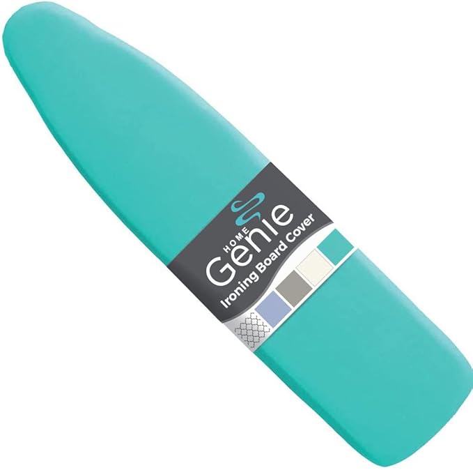 HOME GENIE Ironing Board Cover, Silicone Coating, Full Size Scorch Resistant Padding, Elastic Edge Heavy Duty Iron Pad Covers Standard Boards, Hook and Loop Fastener Strap Extra Thick, Turquoise