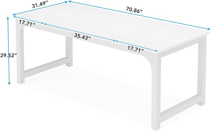 Tribesigns Modern Computer Desk, 70.8 x 31.5 inch Large Office Desk Computer Table Study Writing Desk Workstation for Home Office, White Metal Frame