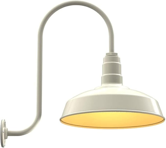 Steel Lighting Co. Gardena Barn Light | Outdoor Wall Mounted | 16" Dome | Upward Sloping Gooseneck | Farmhouse Light Made in America | Cream Exterior/Brass Interior