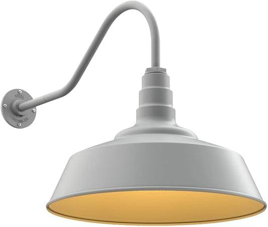 Steel Lighting Co. Redondo Barn Light | Outdoor Wall Mounted | 20 inch Dome | 23" Gooseneck | Large Farmhouse Warehouse Light Made in America | Modern Gray Exterior/Brass Interior