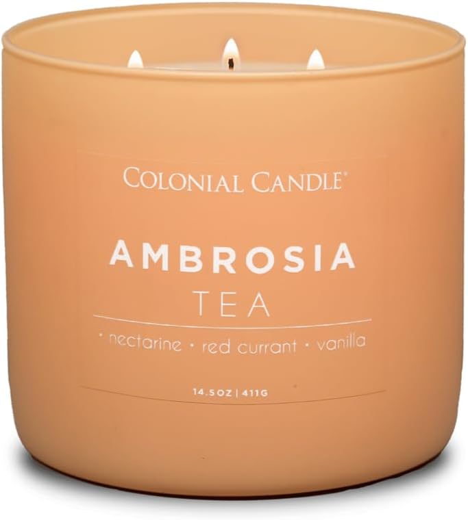 Colonial Candle Ambrosia Tea Scented Jar Candle, Pop of Color Collection, 3 Wick, 14.5 oz - Up to 60 Hours Burn