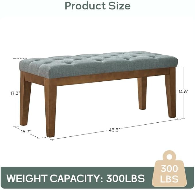 HUIMO Bedroom Bench End of Bed, Upholstered Dining Bench for Kitchen, Button-Tufted Entry Bench, Fabric Ottoman Bench for Living Room, Entryway,Teal