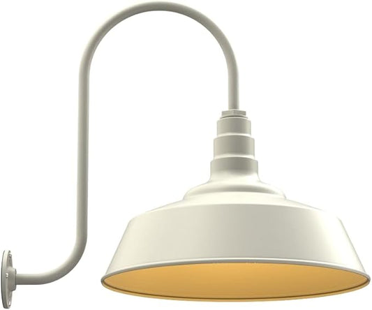 Steel Lighting Co. Redondo Barn Light | Outdoor Wall Mounted | 20 inch Dome | Upward Sloping Gooseneck | Large Farmhouse Warehouse Light Made in America | Cream Exterior/Brass Interior