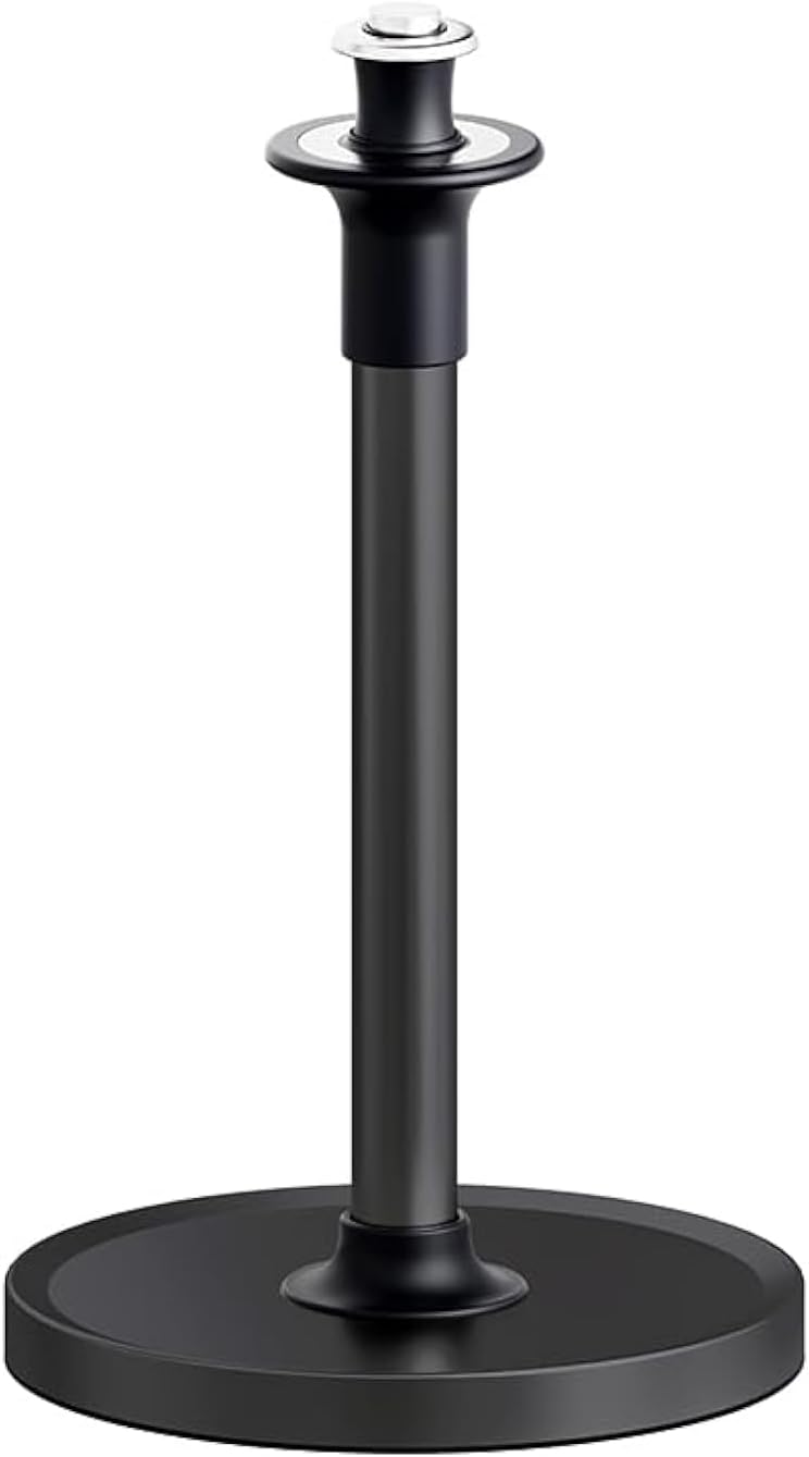 VEHHE Paper Towel Holder Countertop, Black Paper Towel Holder Stand with Spring Damping for Kitchen Bathroom, One Hand Tear Paper Stainless Steel Paper Towel Holder with Weighted Base and Suction Cups