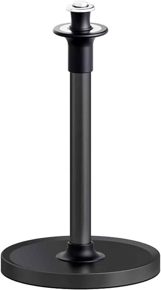 VEHHE Paper Towel Holder Countertop, Black Paper Towel Holder Stand with Spring Damping for Kitchen Bathroom, One Hand Tear Paper Stainless Steel Paper Towel Holder with Weighted Base and Suction Cups