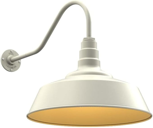 Steel Lighting Co. Redondo Barn Light | Outdoor Wall Mounted | 20 inch Dome | 23" Gooseneck | Large Farmhouse Warehouse Light Made in America | Cream Exterior/Brass Interior