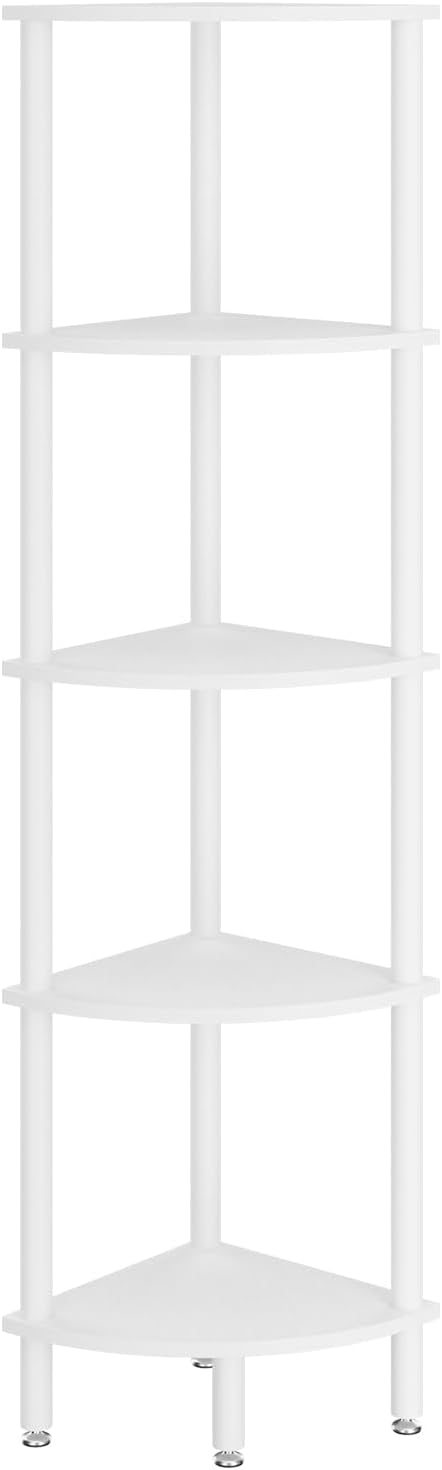 IBUYKE 5 Tier Corner Shelf Stand,Industrial Corner Display Rack,Corner Bookshelf for Living Room, Bedroom, Kitchen, Home Office, White WBC010W