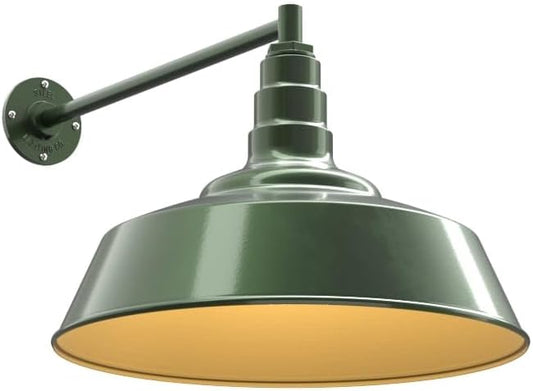 Steel Lighting Co. Redondo Barn Light | Outdoor Wall Mounted | 20 inch Dome | 20" Straight Arm | Large Farmhouse Warehouse Light Made in America | Hunter Green Exterior/Brass Interior