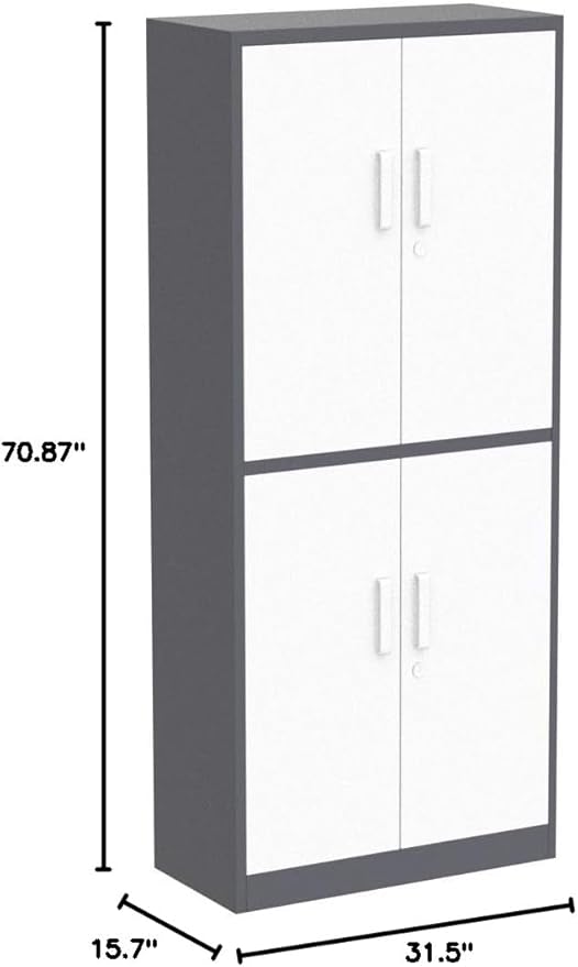 Yizosh Metal Storage Locking Cabinet with 4 Doors and 2 Adjustable Shelves,71" Lockable Garage Tall Steel Cabinet,for Home Office,Living Room,Pantry,Gym,Commercial Storage (Gray White)