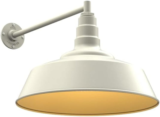 Steel Lighting Co. Redondo Barn Light | Outdoor Wall Mounted | 20 inch Dome | 20" Straight Arm | Large Farmhouse Warehouse Light Made in America | Cream Exterior/Brass Interior