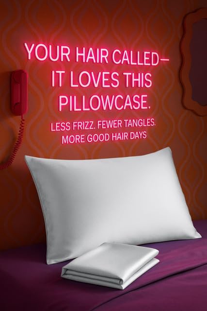 Satin Pillowcase with Zipper for Hair and Skin Care, Feels Soft and Cool Like a Silk Pillowcase, White Satin Pillow Cases 2 Pack, Slik Pillow Cover, Standard Size - Set of 2