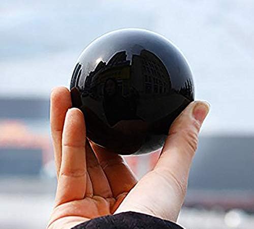 JIC Gem Small Black Obsidian Sphere Ball with Wooden Stand for Fengshui Healing Crystal Decoation Meditation Ball (2.2", 55mm)