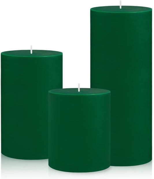 3 Packs Different Size Green Pillar Candles, Unscented Dripless 2.75x3, 2.75x4, 2.75x6 Inch Colored Cylinder Candles for Home Power Outage Dinner Table St. Patrick's Day Decoration