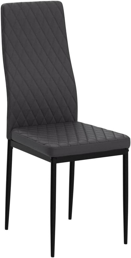 JT Modern Minimalist Dining Chair Fireproof Leather Sprayed Metal Pipe Diamond Grid Pattern Restaurant Home Conference Chair Set of 4 Or 6 (4, Black)