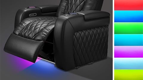 Valencia Tuscany Home Theater Seat - Nappa Leather Power Recliner with Cool Gel Memory Foam, USB-C/A Charging, RGB LED Lights, Adjustable Lumbar & Headrest (Single Recliner,Black)