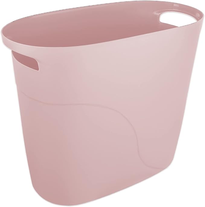 JiatuA Plastic Small Trash Can Slim Waste Basket with Handles 3.2 Gallon Narrow Garbage Container Bin for Bathroom, Bedroom, Kitchen, Home Office Under Desk, Dorm, Laundry Room, Kids Room, Pink