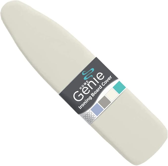HOME GENIE Ironing Board Cover, Silicone Coating, Full Size Scorch Resistant Padding, Elastic Edge Heavy Duty Iron Pad Covers Standard Boards, Hook and Loop Fastener Strap Extra Thick, Linen